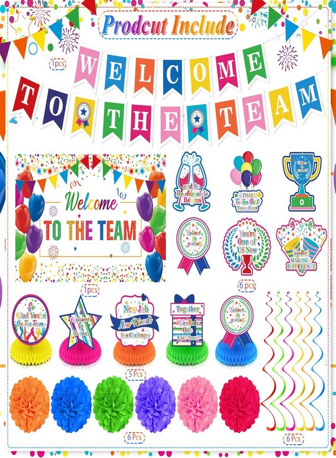 Woosytoo Welcome To The Team Decorations Banner Colorful Glittery Welcome Sign Hanging Decorations New Employee Banner, Honeycomb Centerpieces, Paper Pompoms for School Classroom Teacher Doctor Office - Image 2